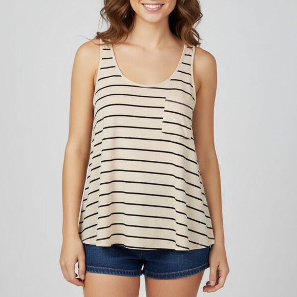 H&M Women's Tank Top Stripes Cropped Sleeveless Taupe Neutral Casual Flowy 4 - Picture 1 of 14